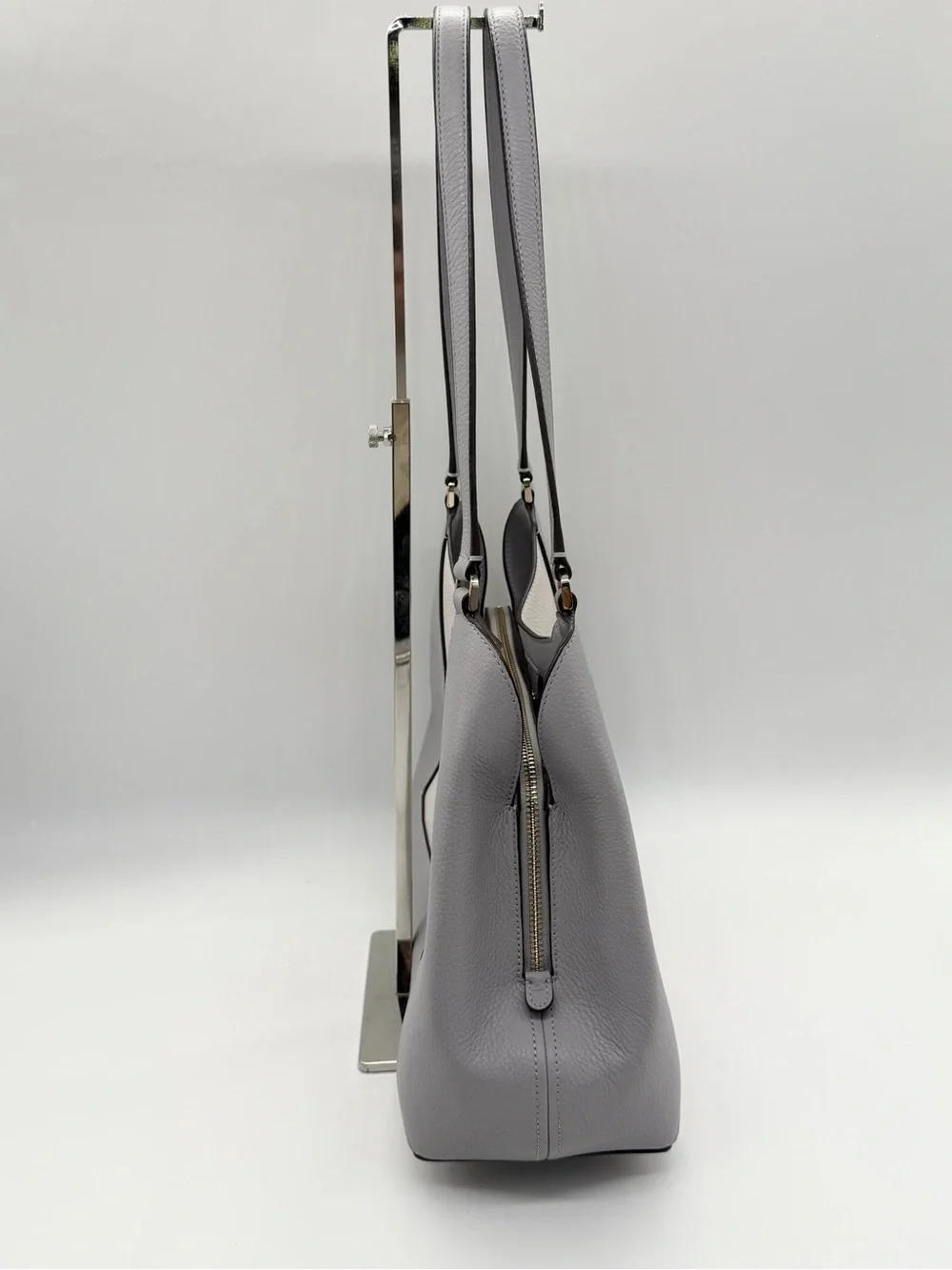 Kate Spade Lena Large 3-Compartment Shoulder Bag Ivory & Gray Leather Women